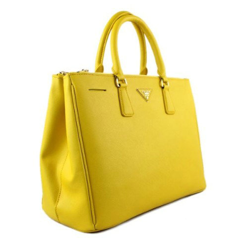 online 2014 Prada saffiano calfskin tote bag BN1786 lemonyellow